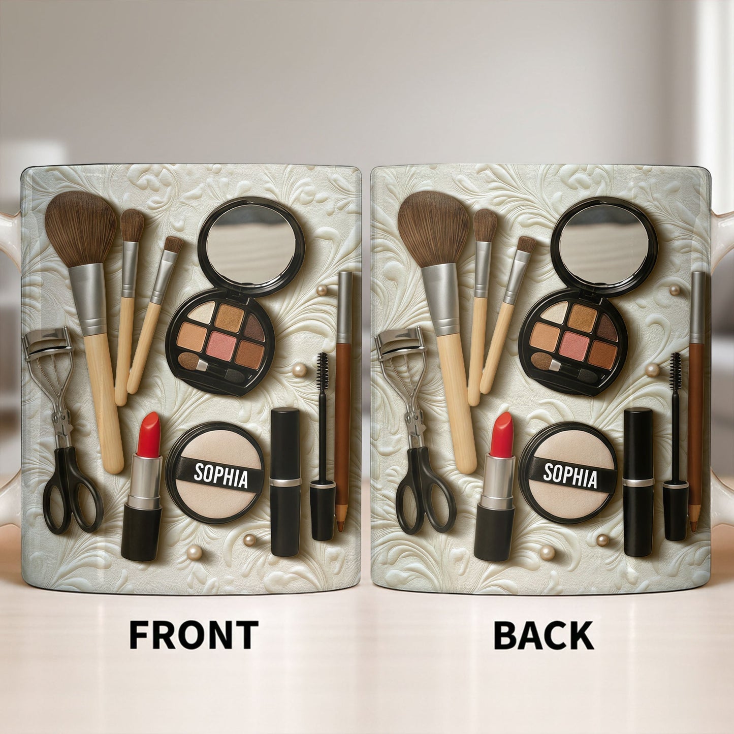 Specially Designed Makeup Lover's Mug With Lipstick And Brushes - Personalized Custom Coffee Mug - HOB006_MG