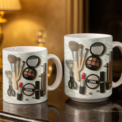 Specially Designed Makeup Lover's Mug With Lipstick And Brushes - Personalized Custom Coffee Mug - HOB006_MG