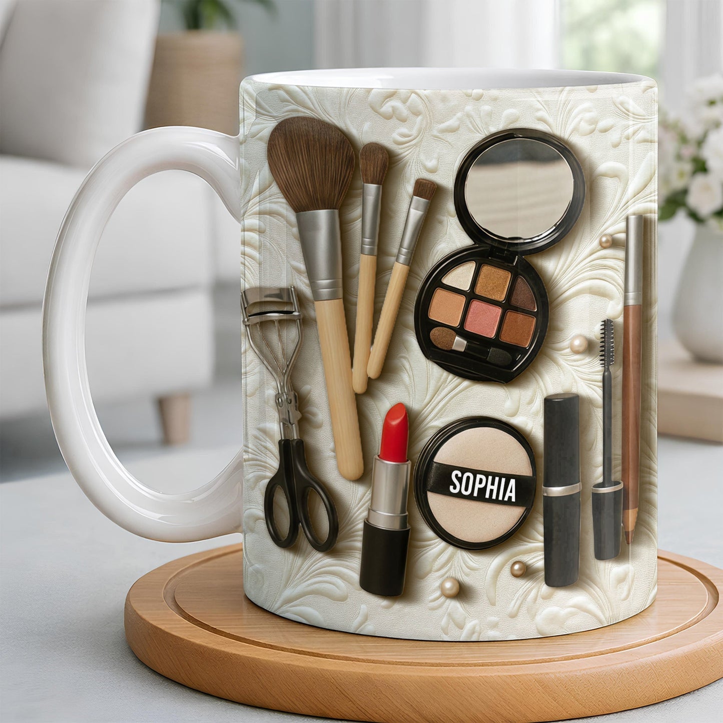 Specially Designed Makeup Lover's Mug With Lipstick And Brushes - Personalized Custom Coffee Mug - HOB006_MG