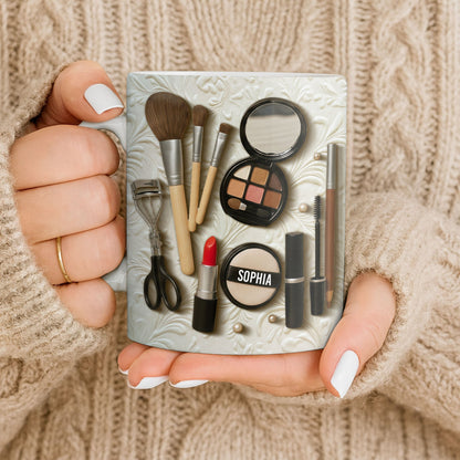 Specially Designed Makeup Lover's Mug With Lipstick And Brushes - Personalized Custom Coffee Mug - HOB006_MG