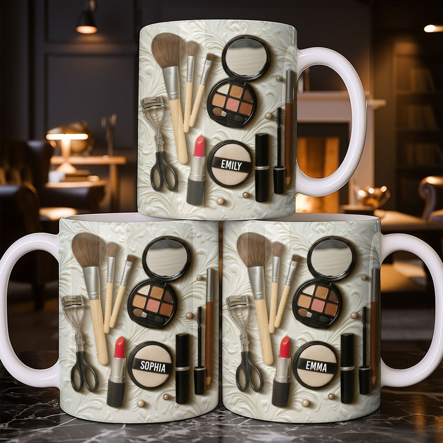 Specially Designed Makeup Lover's Mug With Lipstick And Brushes - Personalized Custom Coffee Mug - HOB006_MG