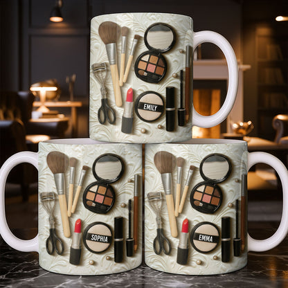 Specially Designed Makeup Lover's Mug With Lipstick And Brushes - Personalized Custom Coffee Mug - HOB006_MG