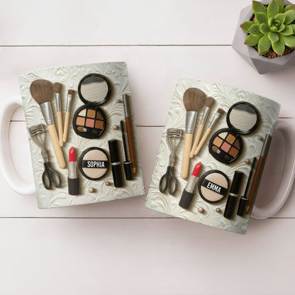 Specially Designed Makeup Lover's Mug With Lipstick And Brushes - Personalized Custom Coffee Mug - HOB006_MG