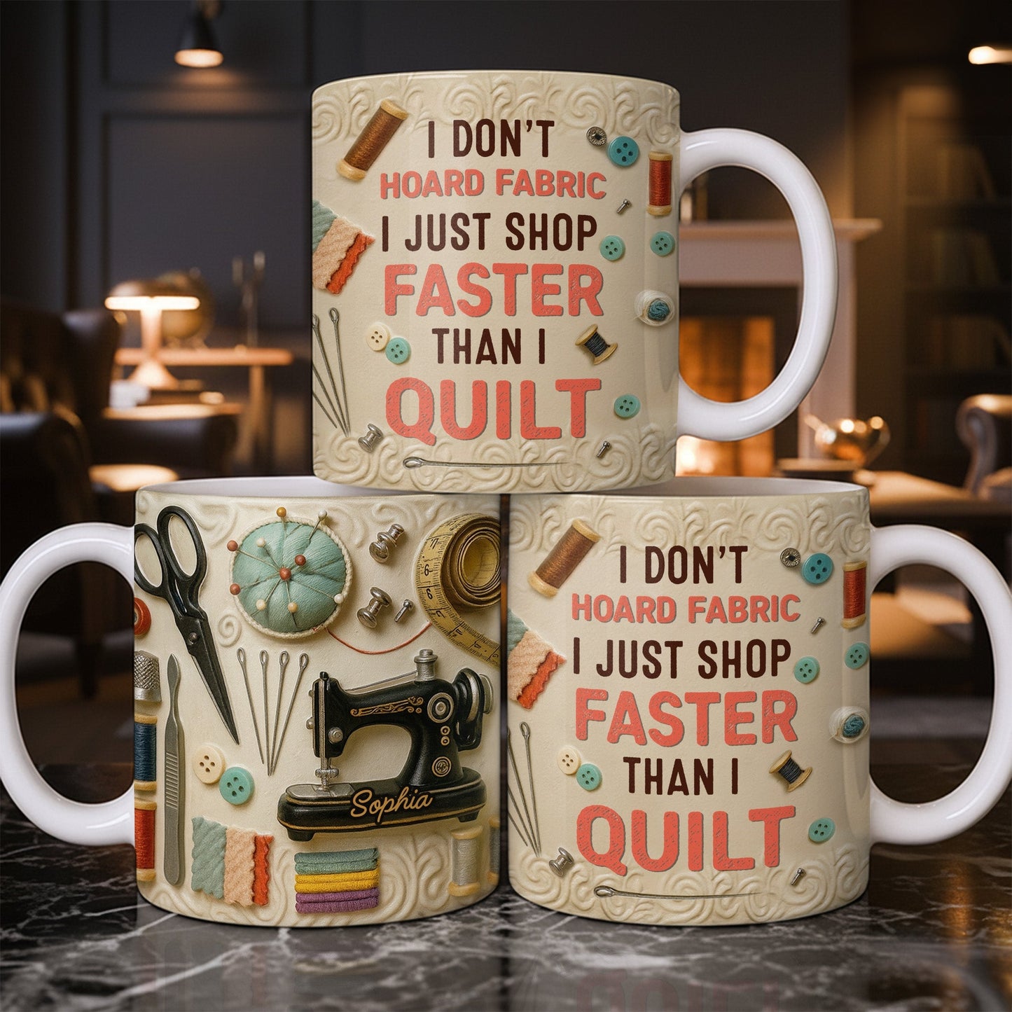 Craft Lover's Delight Sewing Machine And Tools Mug - Personalized Custom Coffee Mug - HOB014_MG
