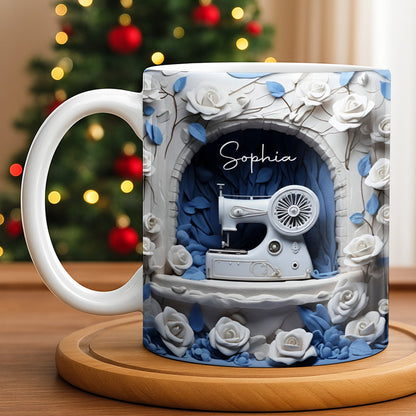 Floral Sewing Machine Creative Design - Personalized Custom Coffee Mug - HOB018_MG