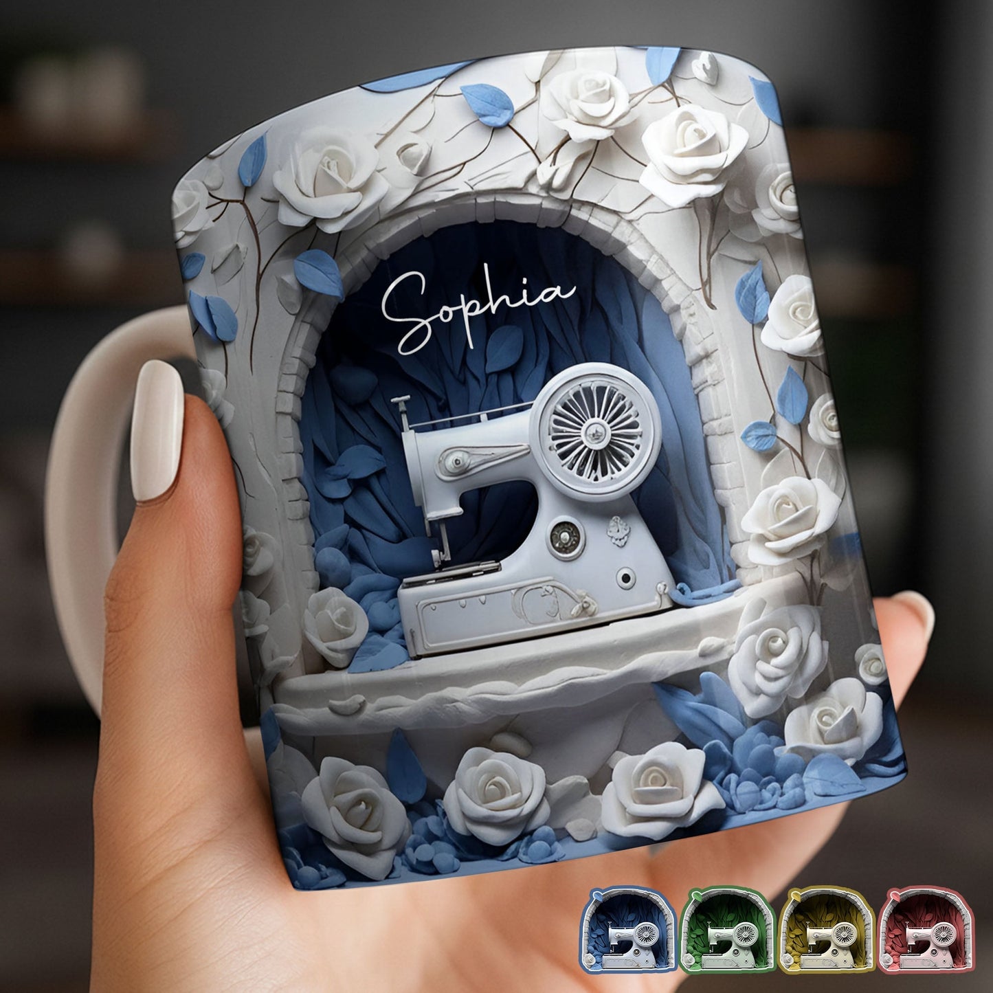 Floral Sewing Machine Creative Design - Personalized Custom Coffee Mug - HOB018_MG