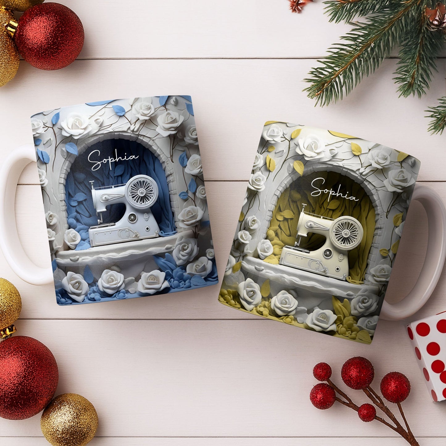 Floral Sewing Machine Creative Design - Personalized Custom Coffee Mug - HOB018_MG