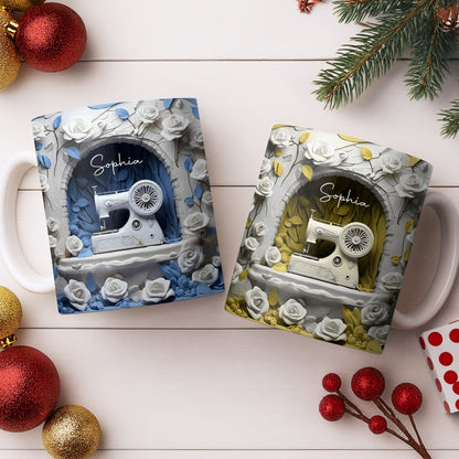 Floral Sewing Machine Creative Design - Personalized Custom Coffee Mug - HOB018_MG