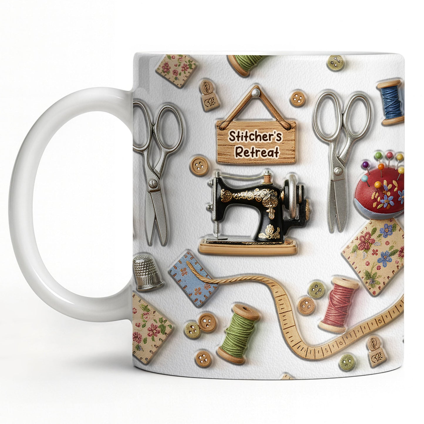 Stitcher's Retreat Sewing Essentials Coffee Mug - Personalized Custom Coffee Mug - HOB019_MG