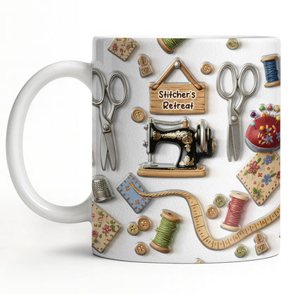 Stitcher's Retreat Sewing Essentials Coffee Mug - Personalized Custom Coffee Mug - HOB019_MG