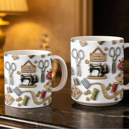 Stitcher's Retreat Sewing Essentials Coffee Mug - Personalized Custom Coffee Mug - HOB019_MG