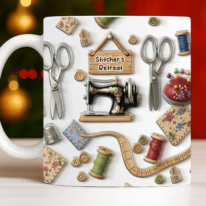 Stitcher's Retreat Sewing Essentials Coffee Mug - Personalized Custom Coffee Mug - HOB019_MG