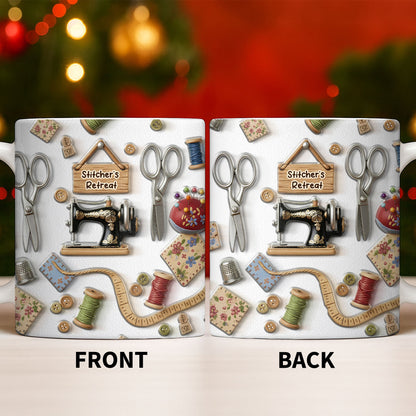 Stitcher's Retreat Sewing Essentials Coffee Mug - Personalized Custom Coffee Mug - HOB019_MG