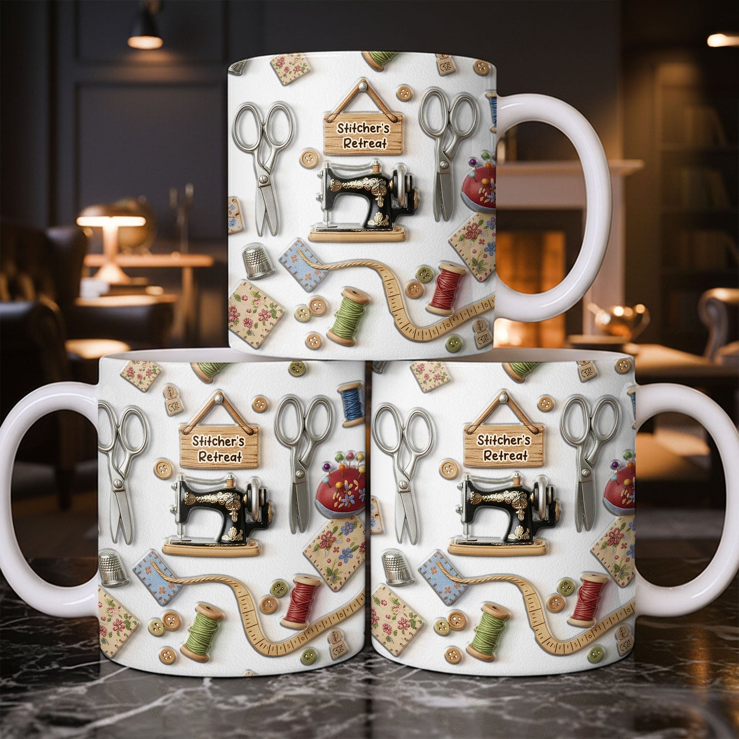 Stitcher's Retreat Sewing Essentials Coffee Mug - Personalized Custom Coffee Mug - HOB019_MG
