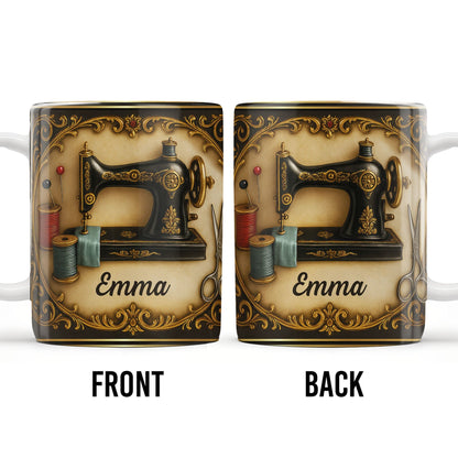 Classic Sewing Machine Design With Elegant Ornaments - Personalized Custom Coffee Mug - HOB020_MG