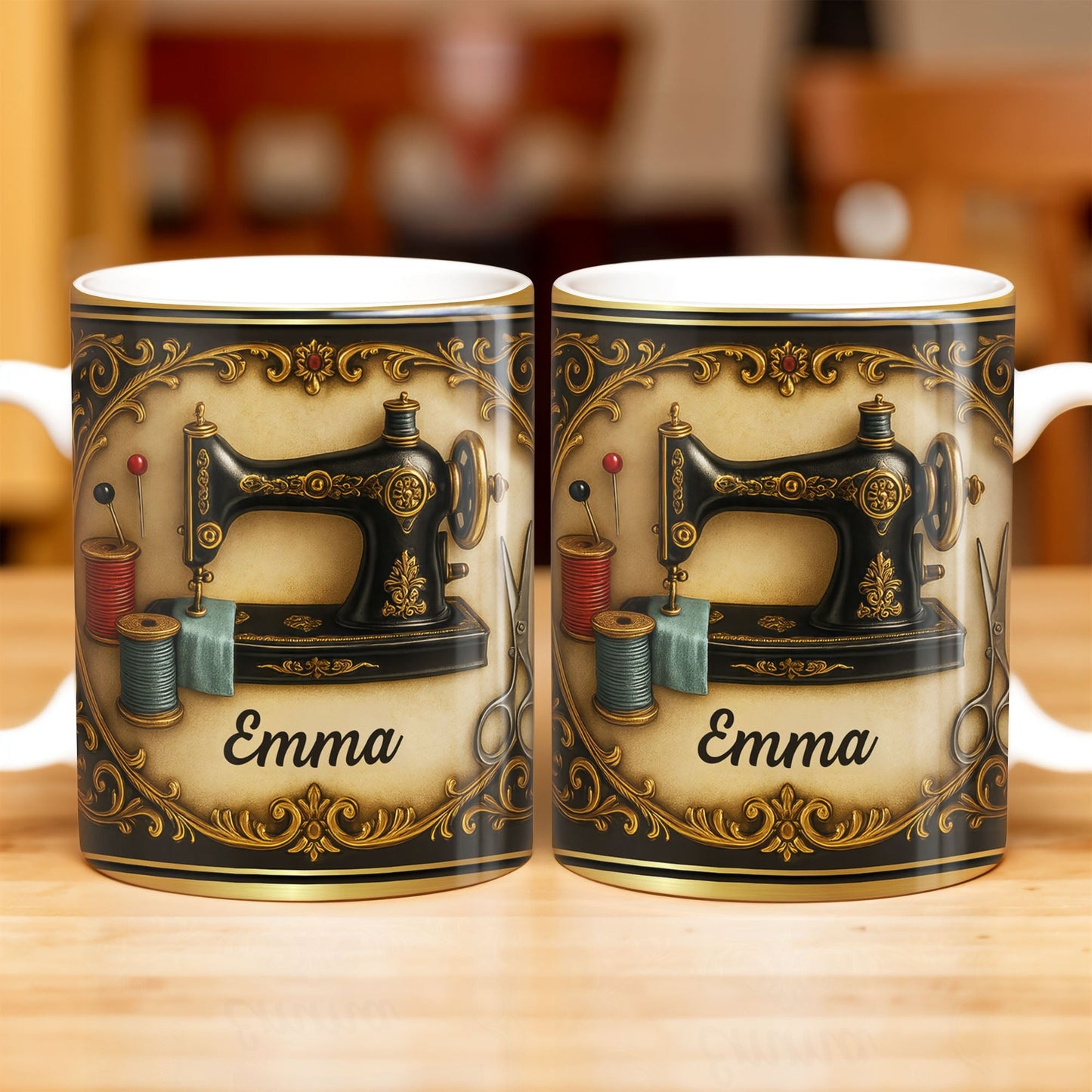Classic Sewing Machine Design With Elegant Ornaments - Personalized Custom Coffee Mug - HOB020_MG