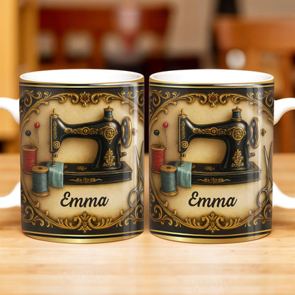 Classic Sewing Machine Design With Elegant Ornaments - Personalized Custom Coffee Mug - HOB020_MG
