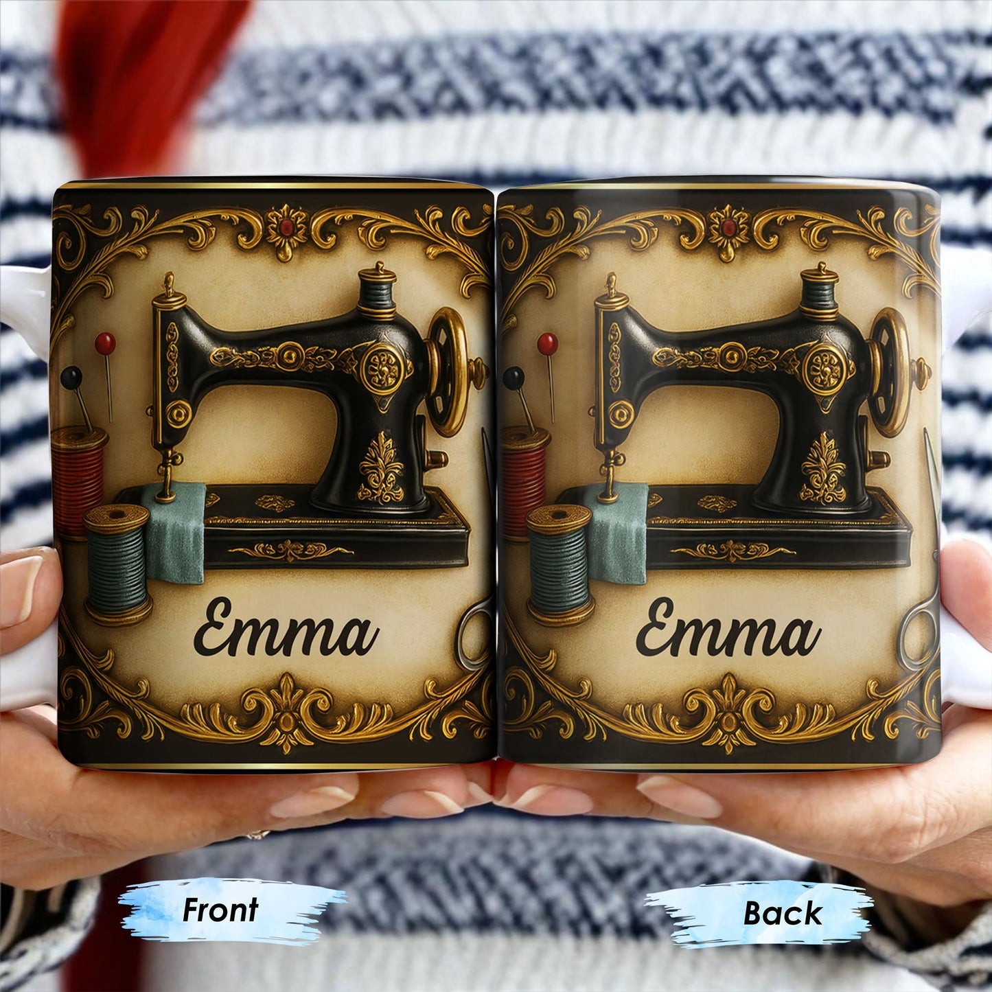 Classic Sewing Machine Design With Elegant Ornaments - Personalized Custom Coffee Mug - HOB020_MG