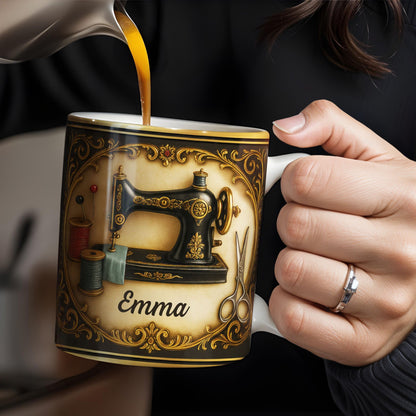Classic Sewing Machine Design With Elegant Ornaments - Personalized Custom Coffee Mug - HOB020_MG