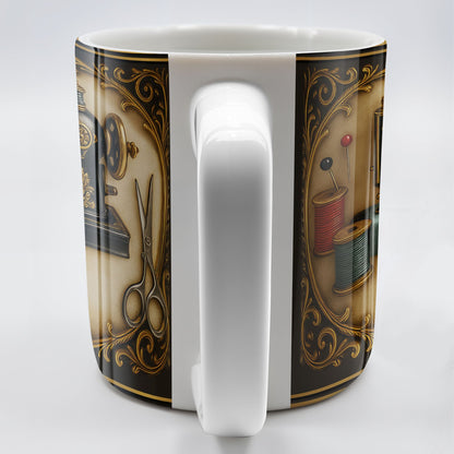 Classic Sewing Machine Design With Elegant Ornaments - Personalized Custom Coffee Mug - HOB020_MG