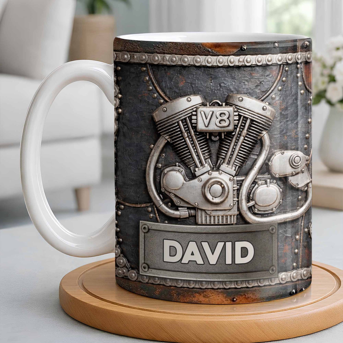 Customize Your Name, V8 Engine Design - Personalized Custom Coffee Mug - HOB021_MG