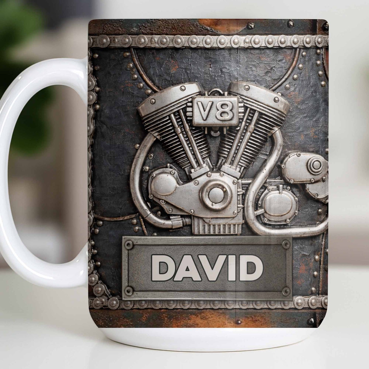 Customize Your Name, V8 Engine Design - Personalized Custom Coffee Mug - HOB021_MG