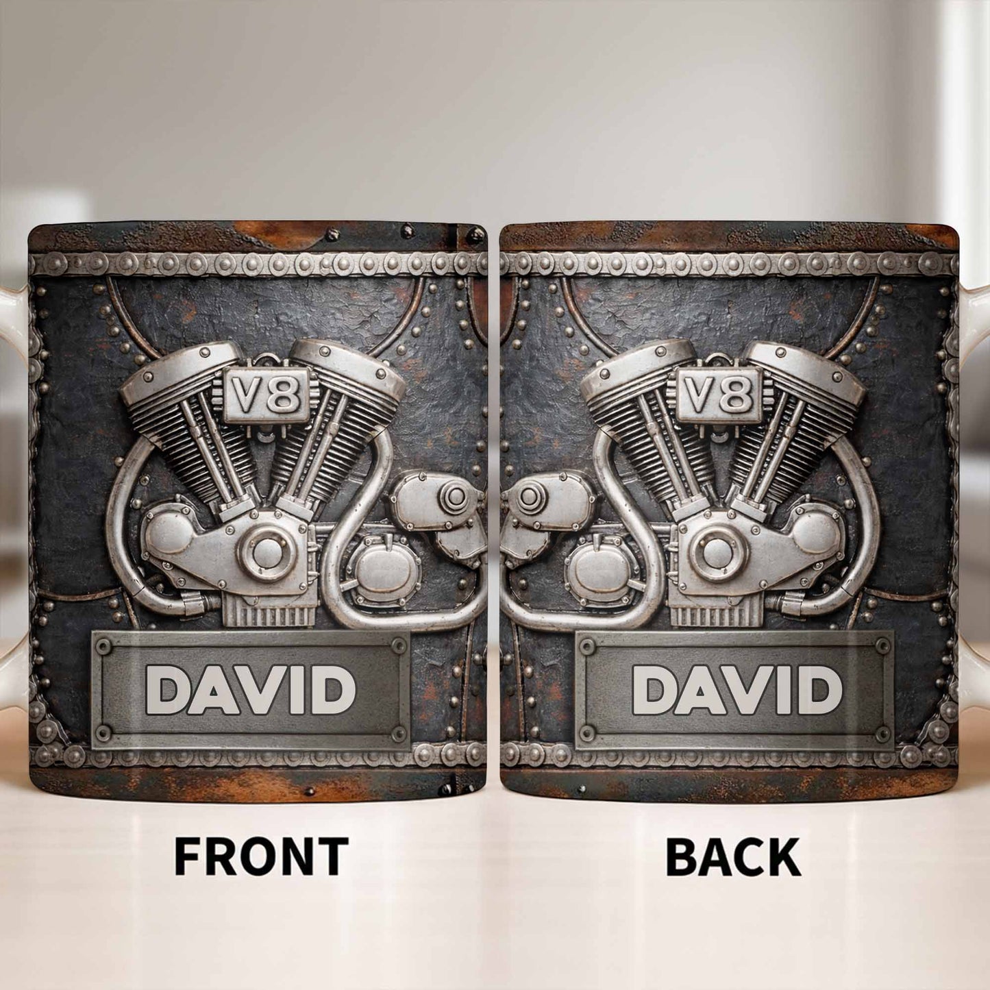 Customize Your Name, V8 Engine Design - Personalized Custom Coffee Mug - HOB021_MG