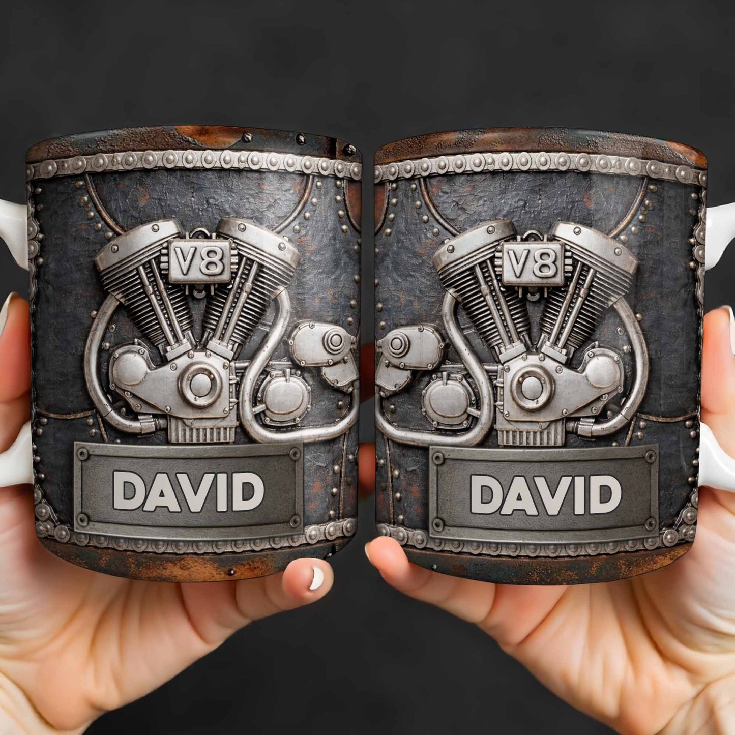 Customize Your Name, V8 Engine Design - Personalized Custom Coffee Mug - HOB021_MG