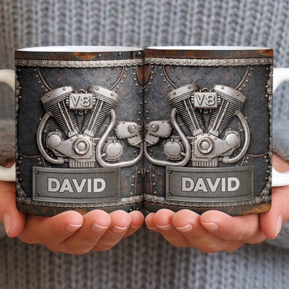 Customize Your Name, V8 Engine Design - Personalized Custom Coffee Mug - HOB021_MG