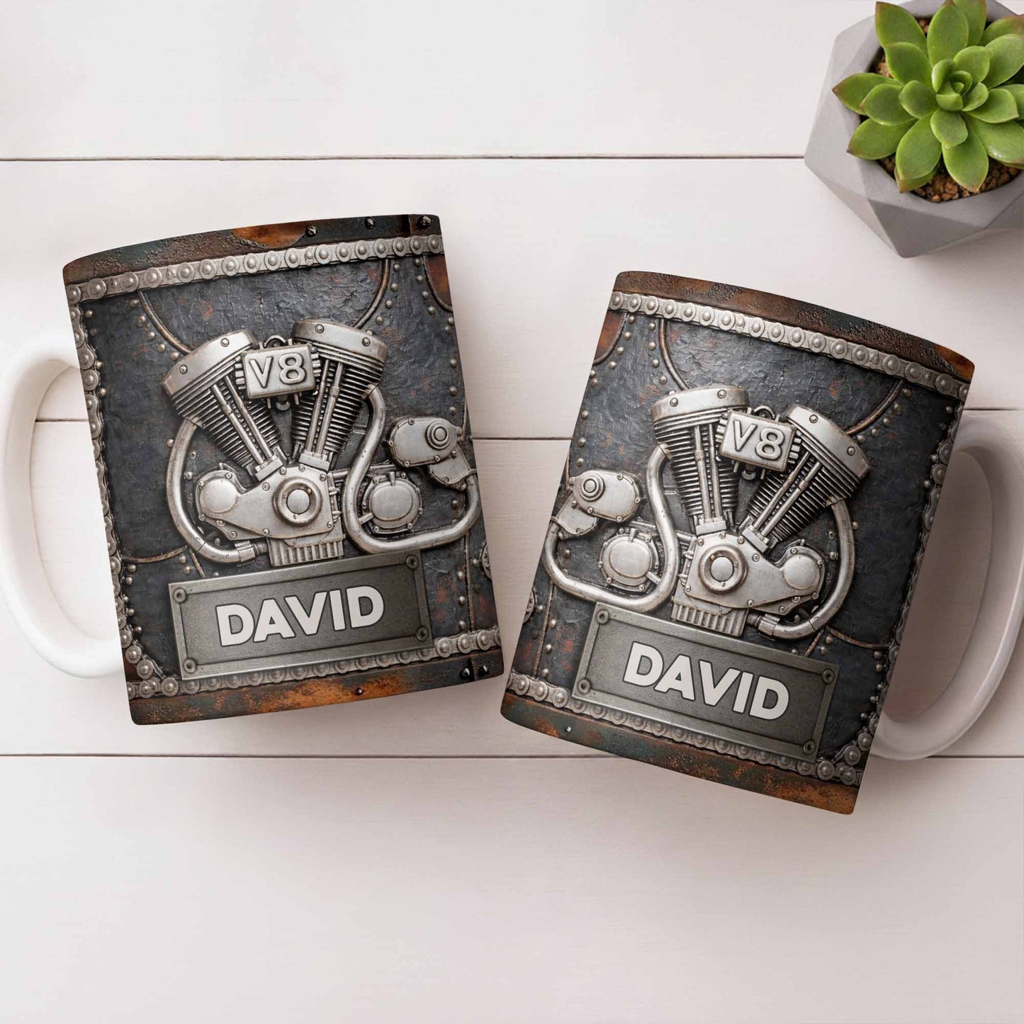 Customize Your Name, V8 Engine Design - Personalized Custom Coffee Mug - HOB021_MG