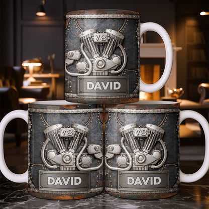 Customize Your Name, V8 Engine Design - Personalized Custom Coffee Mug - HOB021_MG