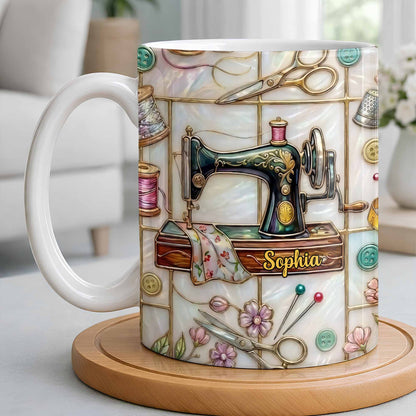 Celebrate Your Creativity With Sewing Machine And Floral Design - Personalized Custom Coffee Mug - HOB024_MG