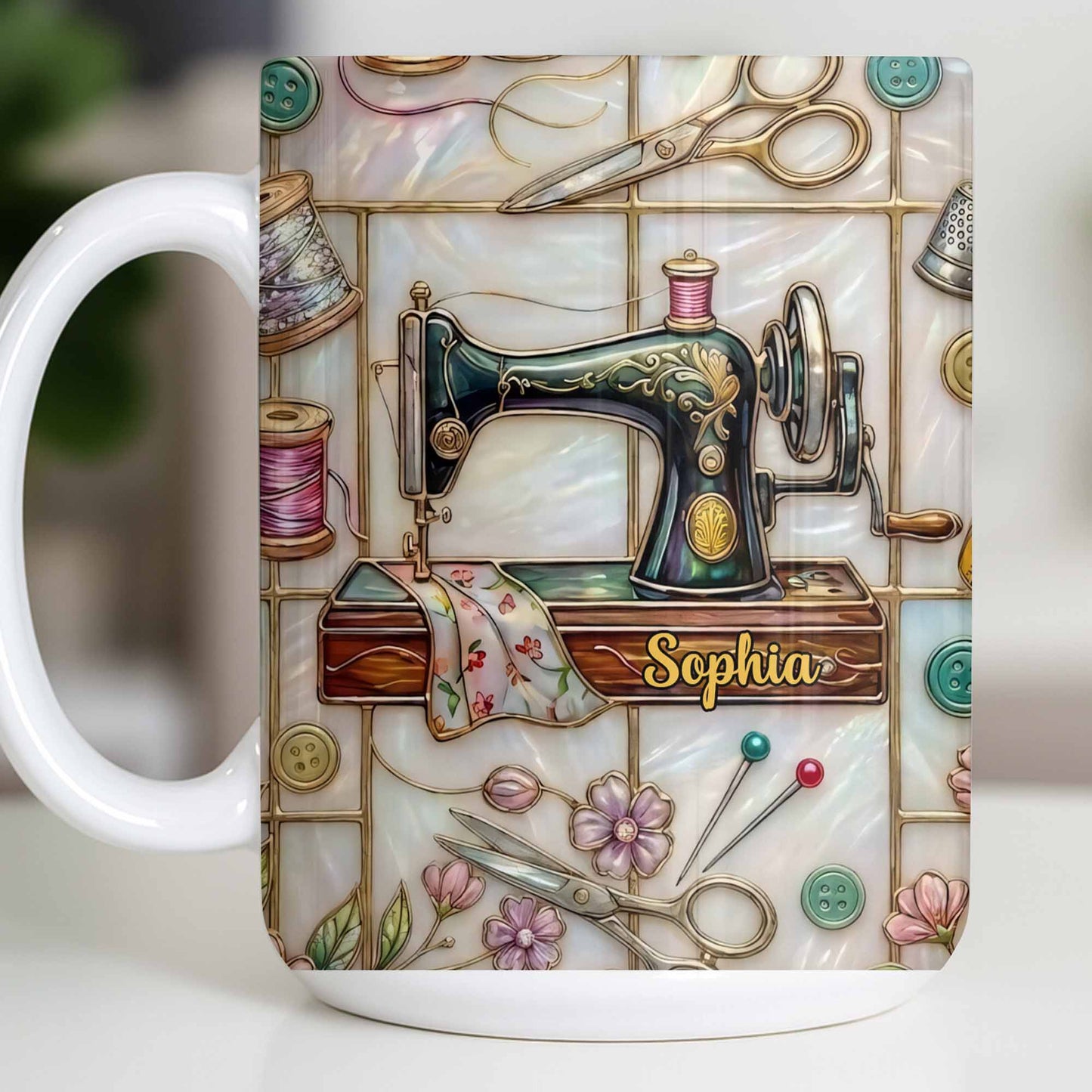 Celebrate Your Creativity With Sewing Machine And Floral Design - Personalized Custom Coffee Mug - HOB024_MG