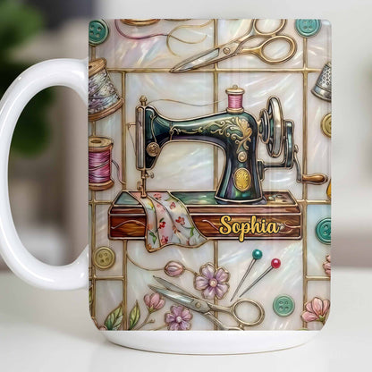 Celebrate Your Creativity With Sewing Machine And Floral Design - Personalized Custom Coffee Mug - HOB024_MG