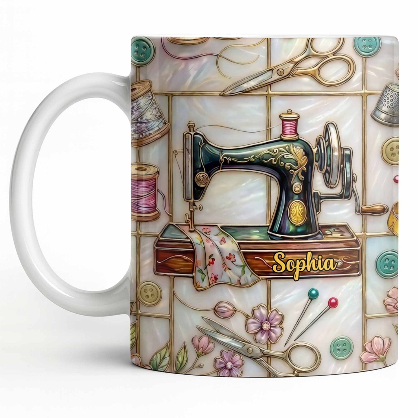 Celebrate Your Creativity With Sewing Machine And Floral Design - Personalized Custom Coffee Mug - HOB024_MG