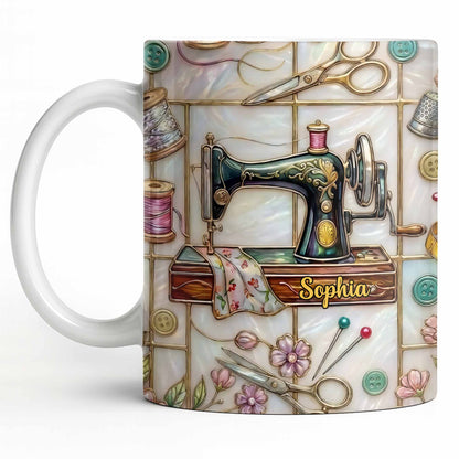 Celebrate Your Creativity With Sewing Machine And Floral Design - Personalized Custom Coffee Mug - HOB024_MG