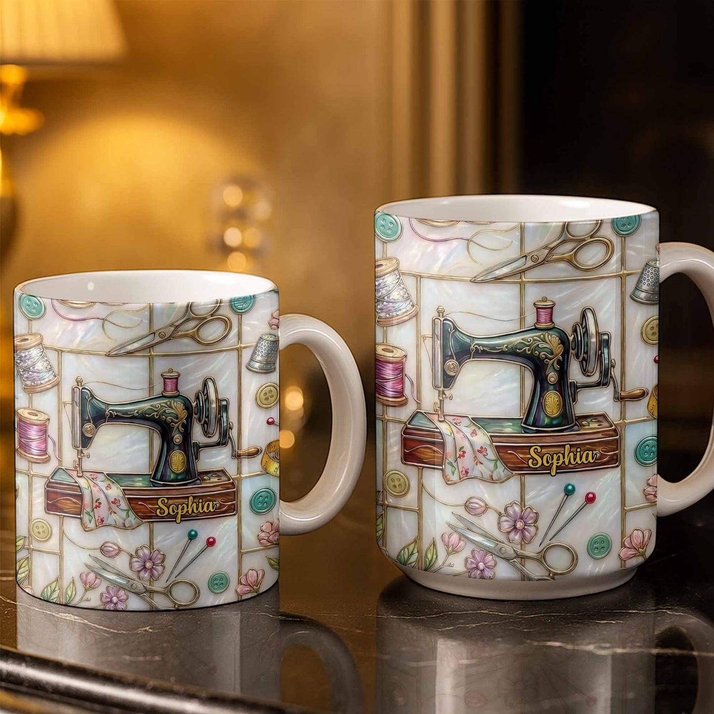 Celebrate Your Creativity With Sewing Machine And Floral Design - Personalized Custom Coffee Mug - HOB024_MG