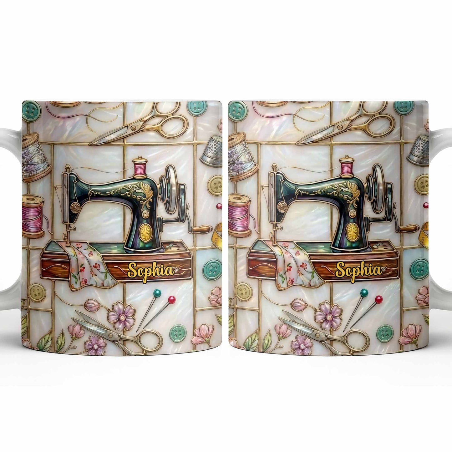 Celebrate Your Creativity With Sewing Machine And Floral Design - Personalized Custom Coffee Mug - HOB024_MG