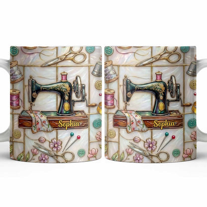 Celebrate Your Creativity With Sewing Machine And Floral Design - Personalized Custom Coffee Mug - HOB024_MG