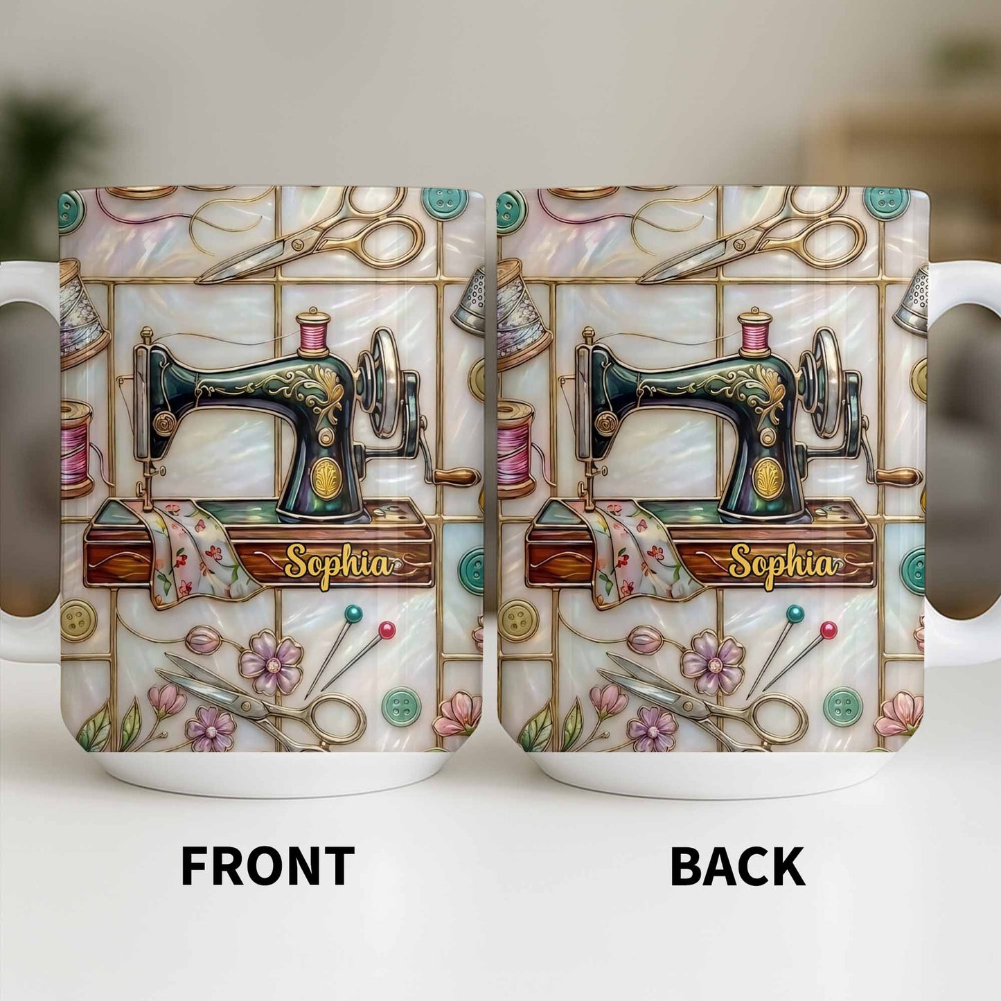 Celebrate Your Creativity With Sewing Machine And Floral Design - Personalized Custom Coffee Mug - HOB024_MG