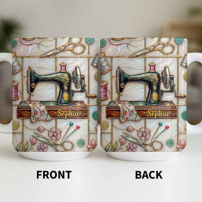 Celebrate Your Creativity With Sewing Machine And Floral Design - Personalized Custom Coffee Mug - HOB024_MG