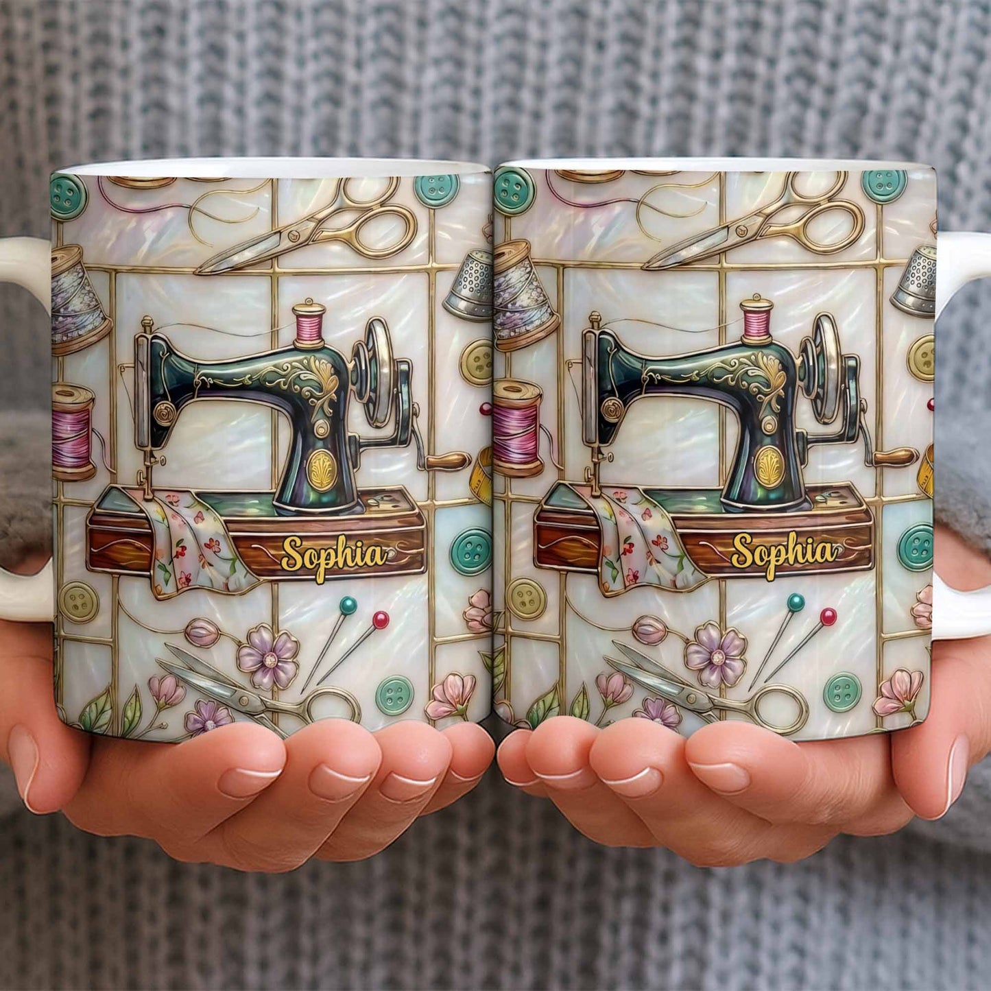 Celebrate Your Creativity With Sewing Machine And Floral Design - Personalized Custom Coffee Mug - HOB024_MG