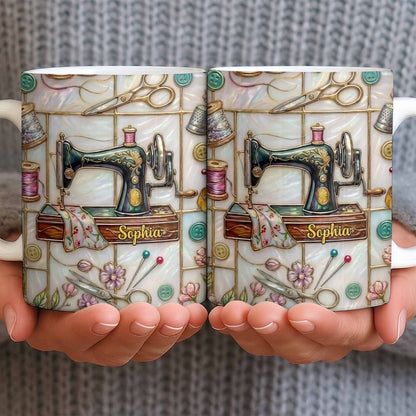 Celebrate Your Creativity With Sewing Machine And Floral Design - Personalized Custom Coffee Mug - HOB024_MG