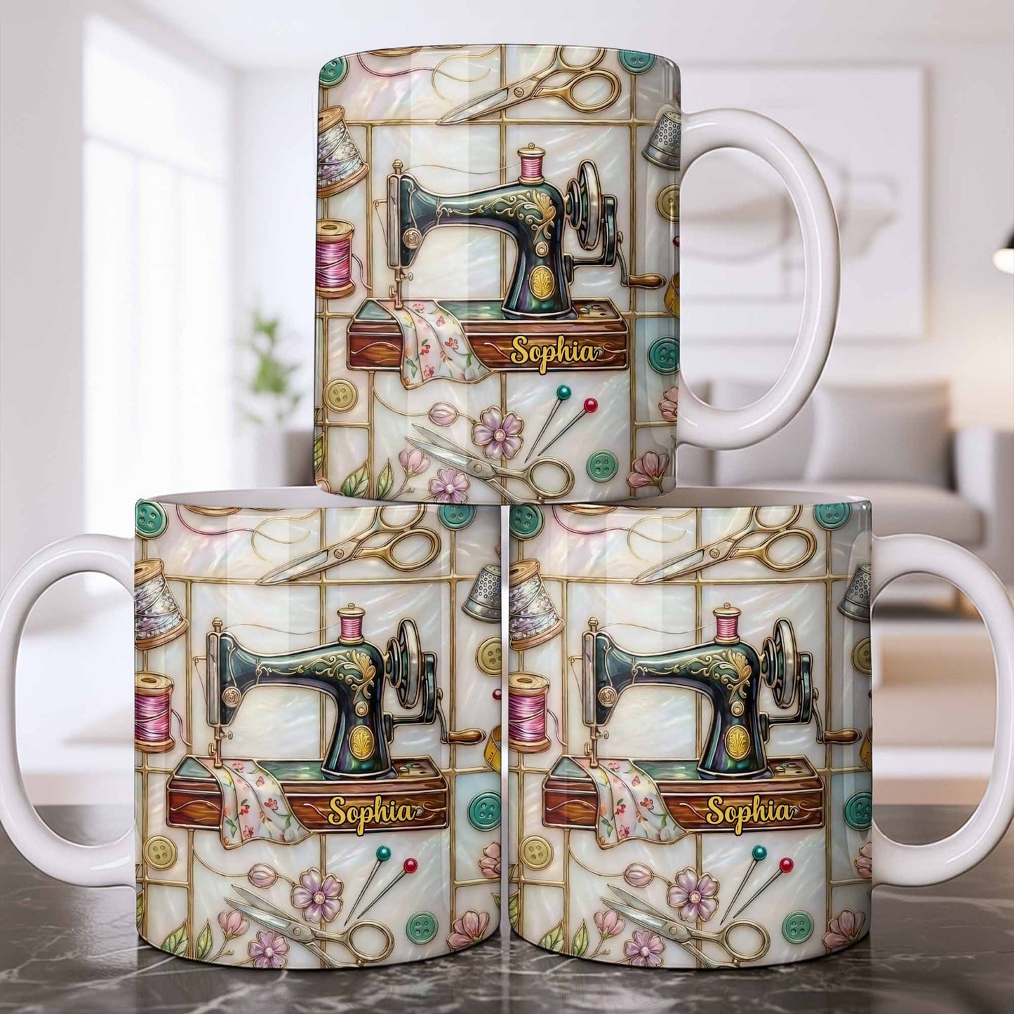 Celebrate Your Creativity With Sewing Machine And Floral Design - Personalized Custom Coffee Mug - HOB024_MG