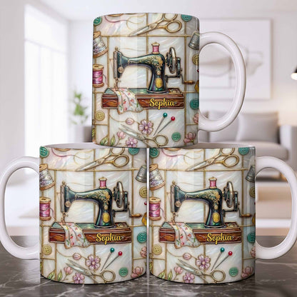 Celebrate Your Creativity With Sewing Machine And Floral Design - Personalized Custom Coffee Mug - HOB024_MG