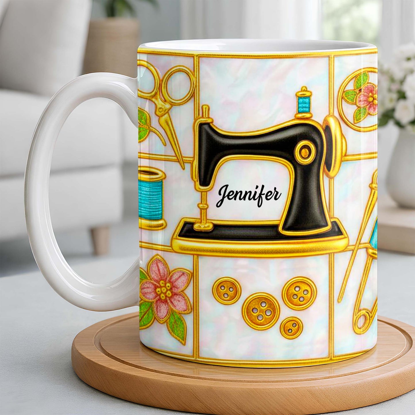 Customizable Name and Design Sewing Enthusiast Mug - Personalized Custom Coffee Mug - HOB025_MG