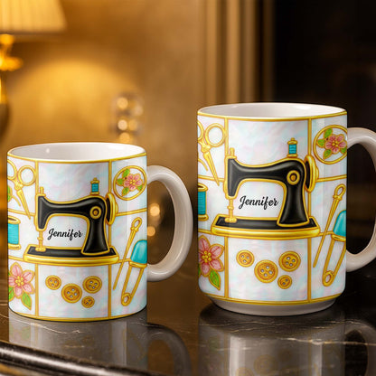 Customizable Name and Design Sewing Enthusiast Mug - Personalized Custom Coffee Mug - HOB025_MG