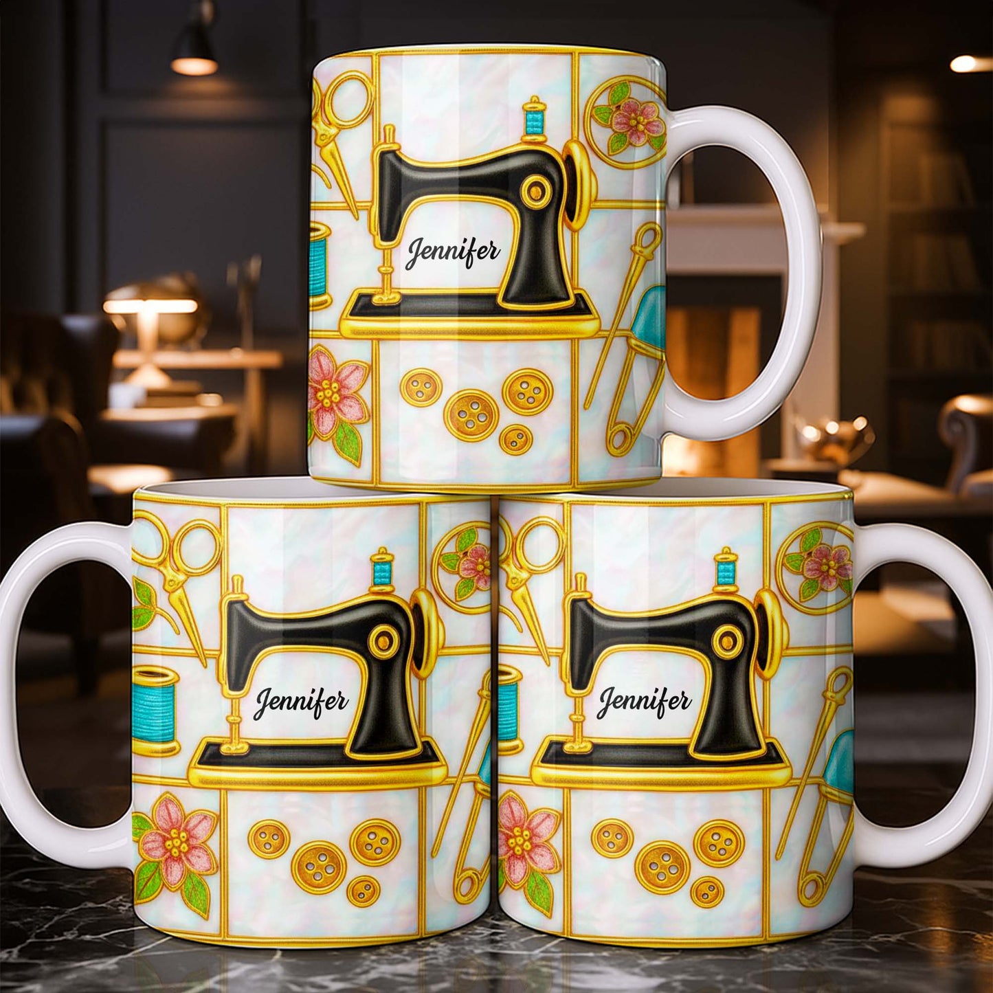 Customizable Name and Design Sewing Enthusiast Mug - Personalized Custom Coffee Mug - HOB025_MG