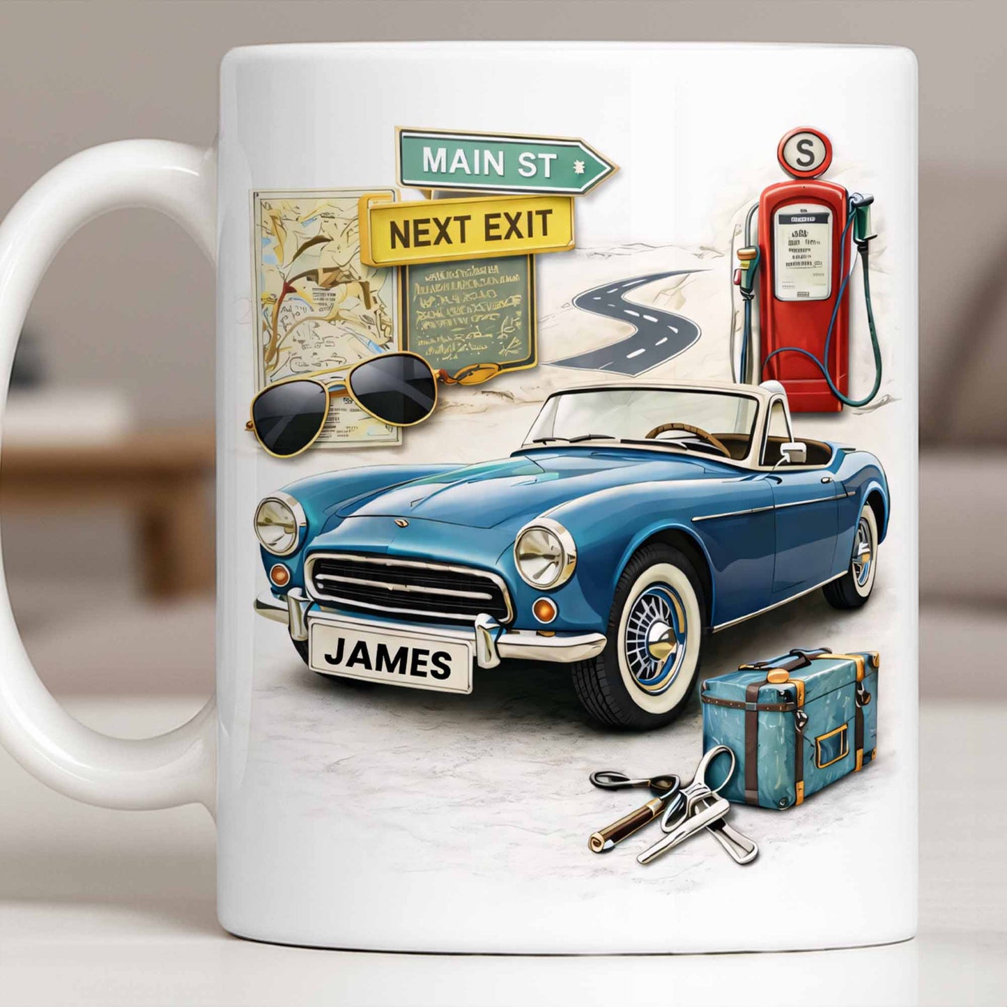 Main St Next Exit Vintage Car Design - Personalized Custom Coffee Mug - HOB031_MG