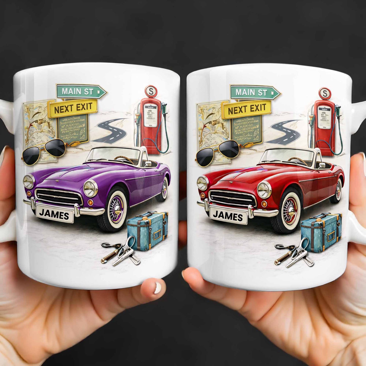 Main St Next Exit Vintage Car Design - Personalized Custom Coffee Mug - HOB031_MG